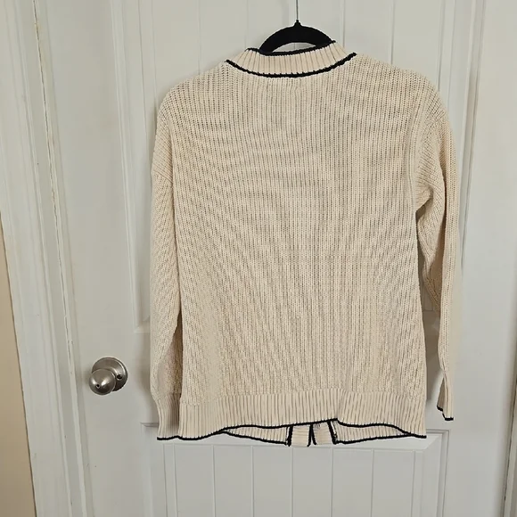 Old Navy Cream Cardigan Sweater with Navy Trim Preppy Nautical Coastal Academic - Picture 6 of 9